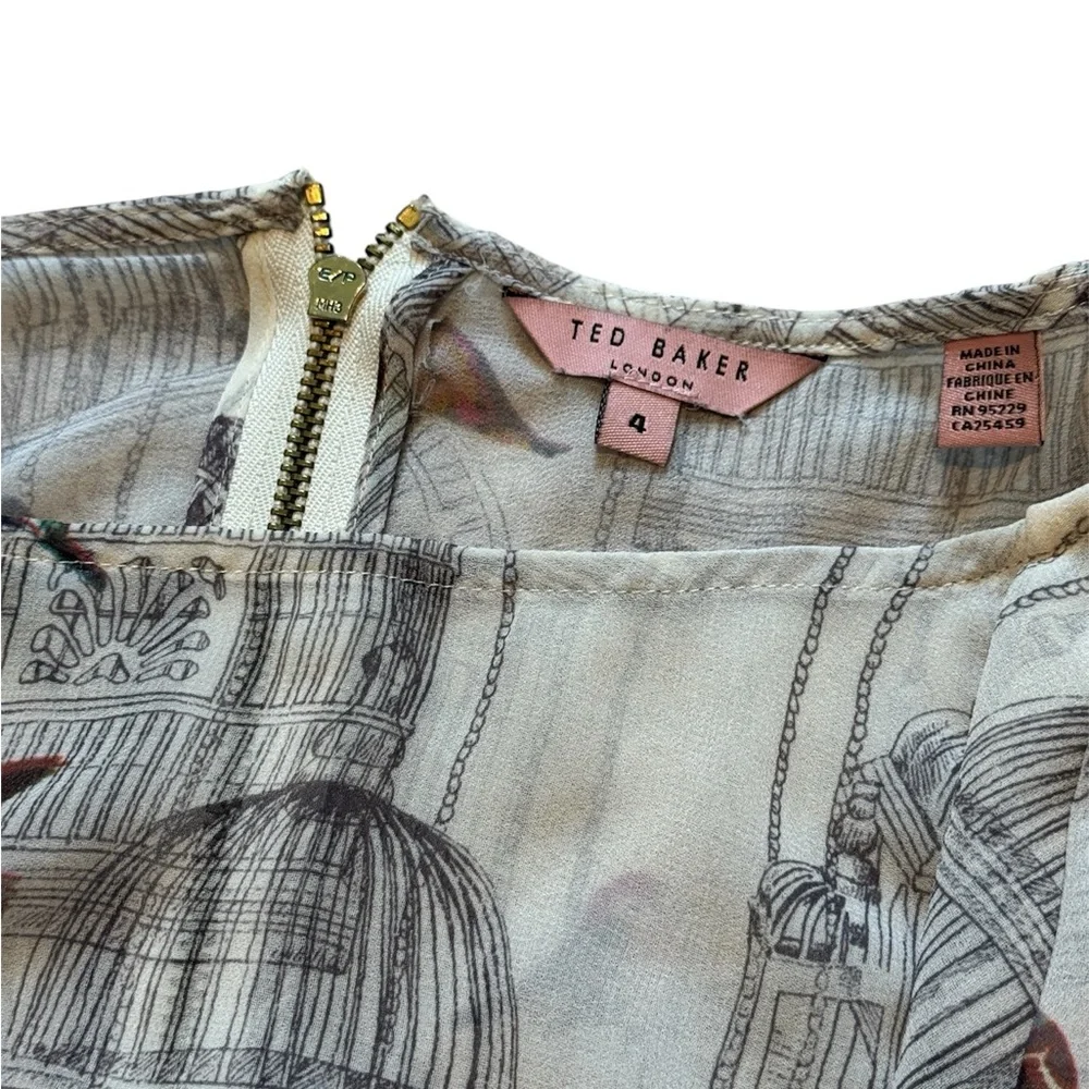 Ted Baker London Sheer Birdcage Print Top - Picture 3 of 3
